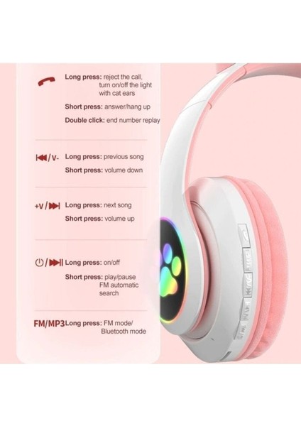 Lila Kedi Kulağı Detaylı Kablosuz Rengarenk Işıklı Buetooth Rgb Çocuk Oyuncu Kulaklık modelleri