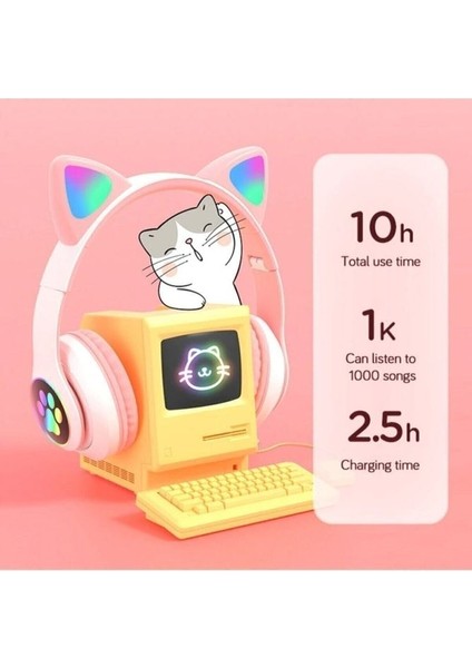 Lila Kedi Kulağı Detaylı Kablosuz Rengarenk Işıklı Buetooth Rgb Çocuk Oyuncu Kulaklık indirimleri