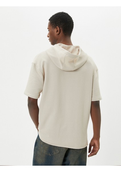 Kapşonlu Tişört Kısa Kollu Kanguru Cep Detaylı Düşük Omuzlu fırsatları