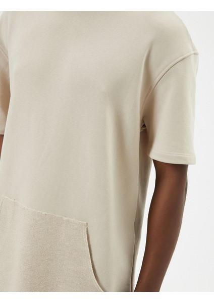 Kapşonlu Tişört Kısa Kollu Kanguru Cep Detaylı Düşük Omuzlu indirimleri