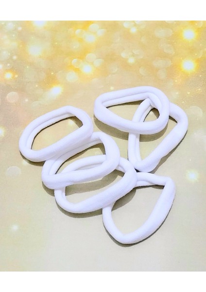 6 Adet Beyaz Bez Saç Lastiği Kopmayan Esnek BAMBU-3030