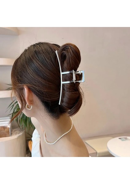 Büyük Boy Gümüş Kadın Metal Mandal Toka Şık Tasarım 1. Sınıf Kalite