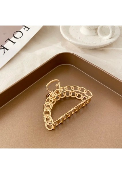 Zincir Detaylı Gold Metal Mandal Saç Tokası fiyatları