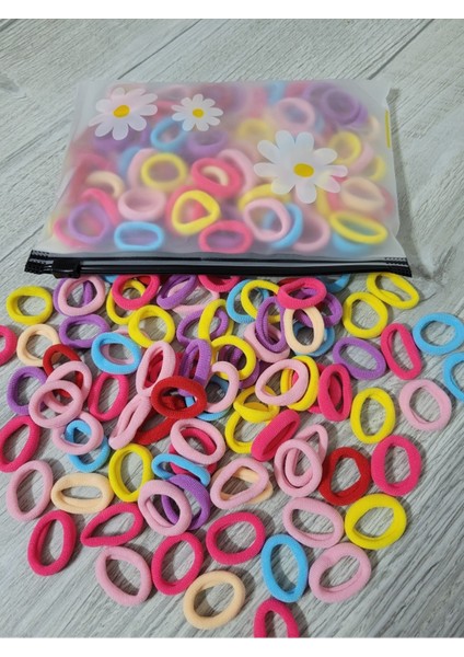 Şeffaf Çantalı 100 Adet Kumaş Lastik Saç Örgü Mini Tokalar LST-180