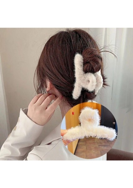 Peluş Mandal Toka Yumuşak Beyaz Kadın Aksesuarı Şık ve Rahat Kullanım