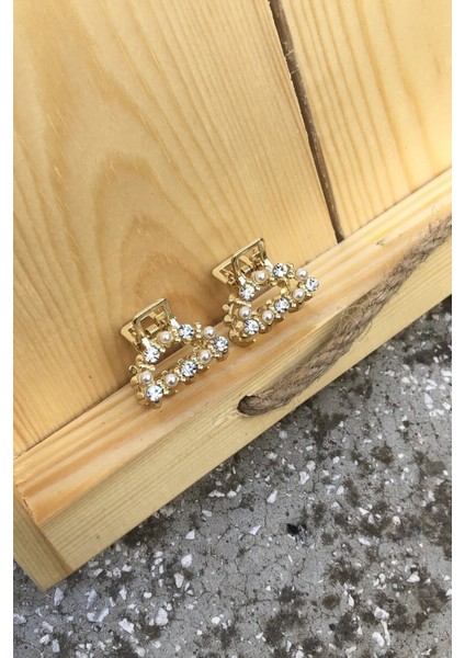 2' Li Inci ve Zirkon Taş Moon Metal Mandal Toka Gold