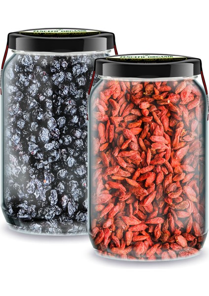 Bi Kavanoz Goji Berry + Bi Kavanoz Blueberry Blue Berry 660 Cc'lik 2 Adet Cam Kavanozda Saf Katkısız