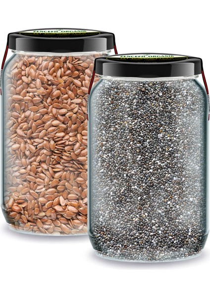 Bi Kavanoz Chia Tohumu + Bi Kavanoz Keten Tohumu 660 Cc'lik 2 Adet Cam Kavanoz Saf Katkısız Taze