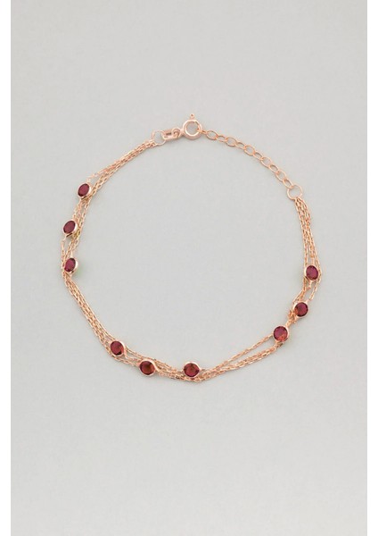 Üç Sıra Zirkon Taşlı 18 Ayar Rose Altın Kaplama 19 cm Gümüş Bileklik
