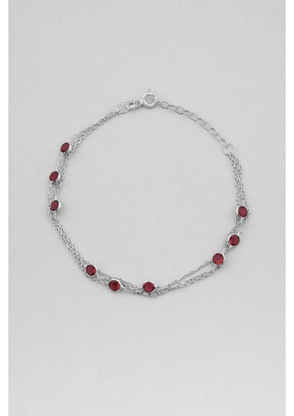 Üç Sıra Zirkon Taşlı 18 Ayar Beyaz Altın Kaplama 19 cm Gümüş Bileklik