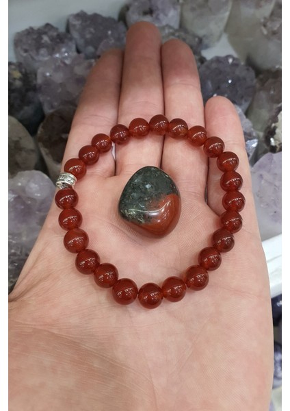 Akik Doğal Taş Bileklik 8 mm ( Kan Taşı Hediye ) ( Nazara Karşı Koruma ) Aa Kalite