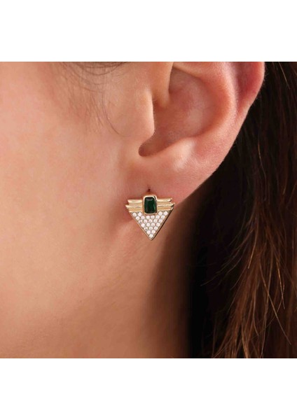 Altın Emerald Taşlı Üçgen Küpe Özel Tasarım fiyatları