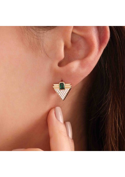 Altın Emerald Taşlı Üçgen Küpe Özel Tasarım modelleri