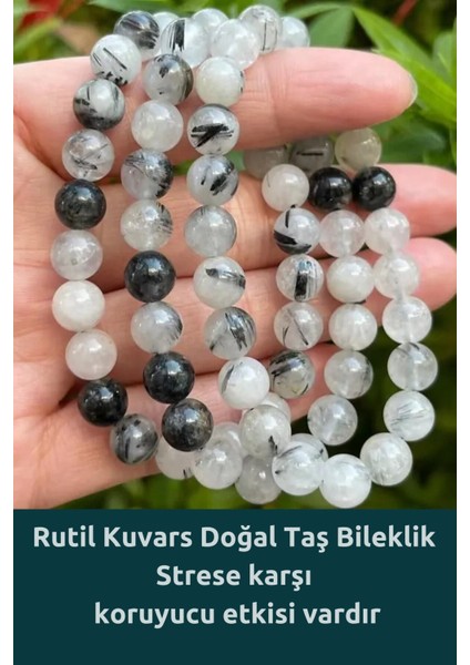 Doğal Taş Cenneti Rutil Kuvars Gerçek Doğal Taş Bileklik  8 mm Aa Kalite