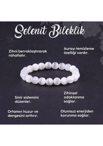 Doğal Taş Cenneti Sertifikalı Selenit Doğal Taş Bileklik 8 mm - B804