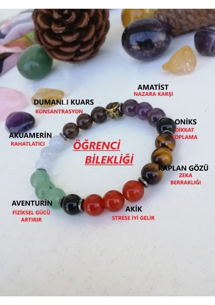 Doğal Taş Cenneti Doğal Taş Öğrenci Başarı Bilekliği-Oniks-Aventurin-Kuvars-Akuamerin-K.gözü-Amatist-Akik Taşı