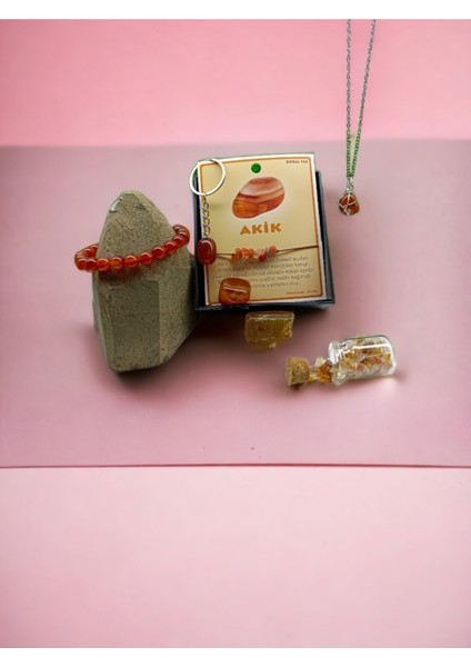Akik (Carnelyan) Doğal Taş Set (Sertifikalı)