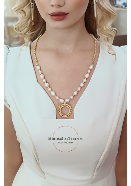 Çeyreklik Altın İncili Çelik Kolye