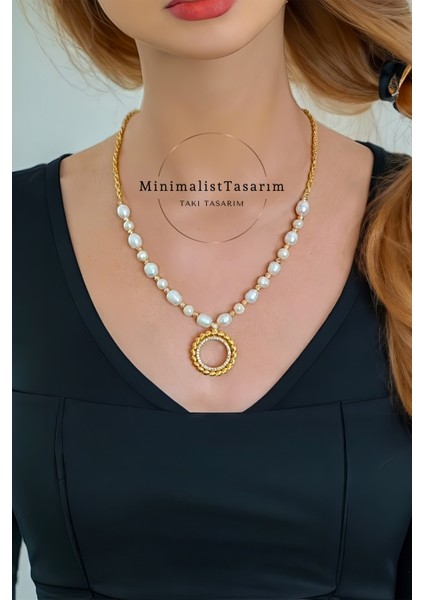 Çeyreklik Altın İncili Çelik Kolye modelleri