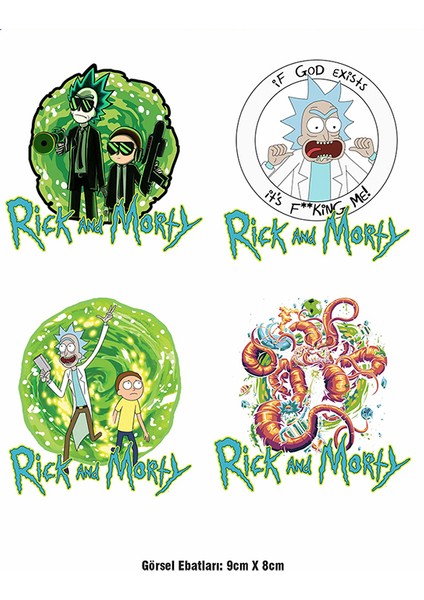 Rick And Morty 4 Adet Ütü ile Yapışan Tekstil Dtf Baskı
