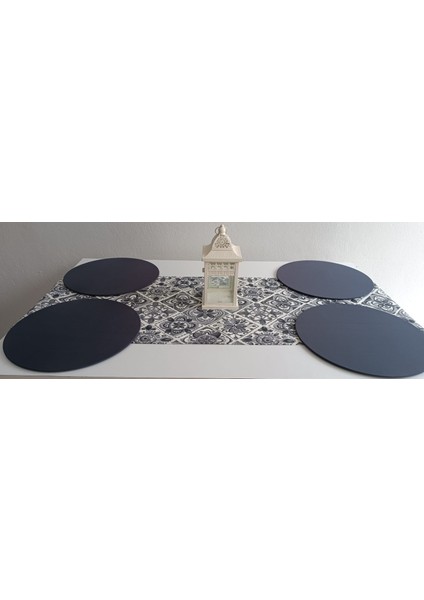 Amerikan Servis Runner ve 4lü Supla Takımı Gri Seramik Desenli