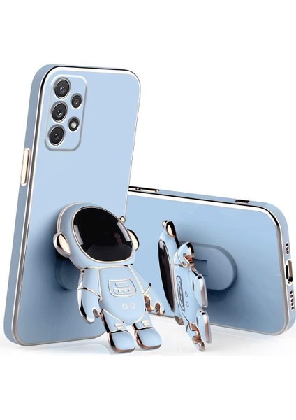 Samsung Galaxy A53 Kılıf Astronot Standlı Ayıcık Parlak Altın Gold Kenarlı