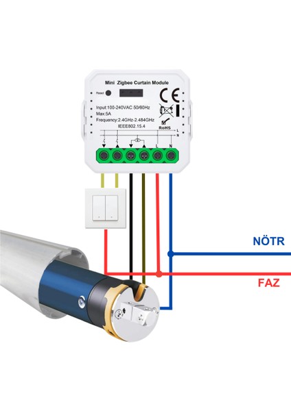 Tuya Uyumlu Zigbee Akıllı Stor Perde Motor Kontrol Seti - Tuya, Smart Life, Home Assisant, ZIGBEE2MQTT, Zha Uyumlu