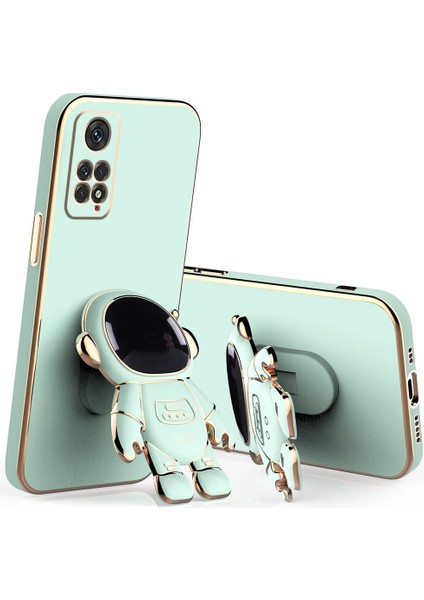 MTK Moveteck Xiaomi Redmi Note 11 Pro Kılıf Astronot Standlı Ayıcık Parlak Altın Gold Kenarlı