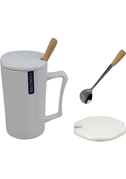 Mermer Tasarımlı Kapaklı Kaşıklı Sıcak Tutan Kupa Bardak Fincan Mug Mini Motivasyon Termos 330 Ml.