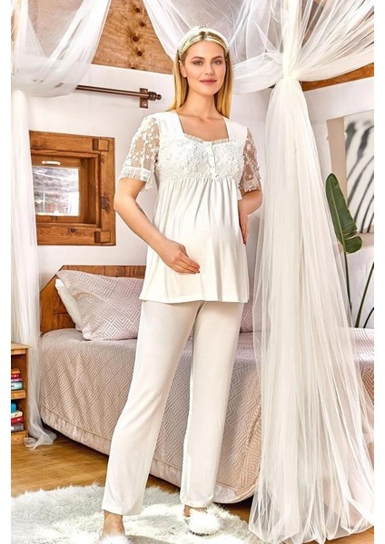 24169 Çiçek Detaylı Lohusa Pijama Takımı modelleri