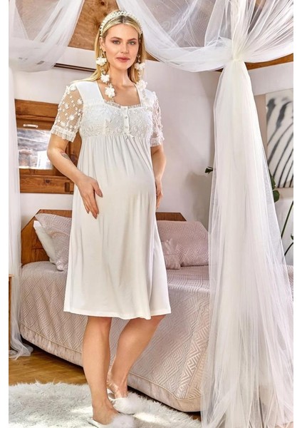 Cossy By Aqua 24168 Çiçek Detaylı Hamile Lohusa Gecelik