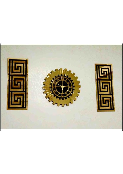 Dekoratif Gold Renk El Boyaması Tablo Duvar Saati 80X50 cm
