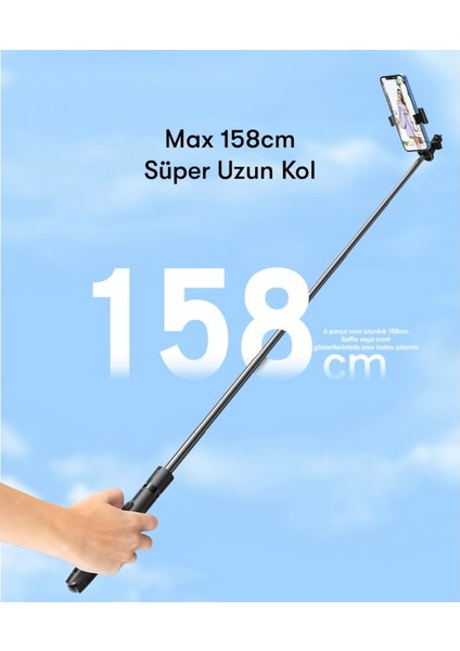 SF13 360 Derece Bluetooth Kontrollü 158CM Selfie Çubuğu modelleri