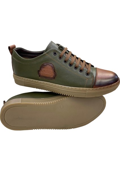 Erkek Bağcıklı Deri TABA-YEŞİL-SNEAKERS-731-TABA-YEŞİL