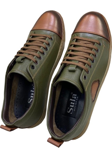 Erkek Bağcıklı Deri TABA-YEŞİL-SNEAKERS-731-TABA-YEŞİL