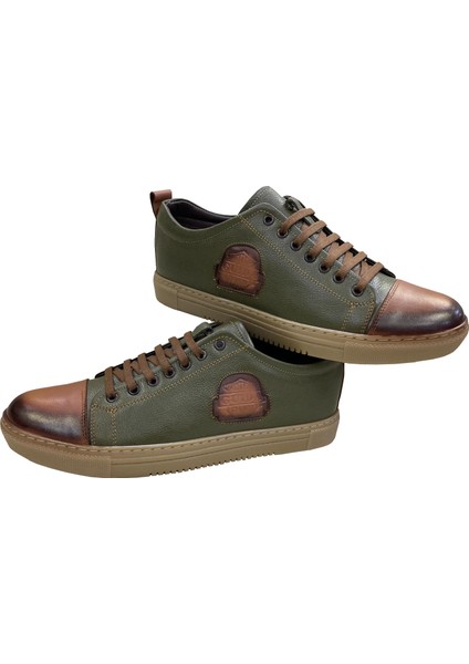 Erkek Bağcıklı Deri TABA-YEŞİL-SNEAKERS-731-TABA-YEŞİL