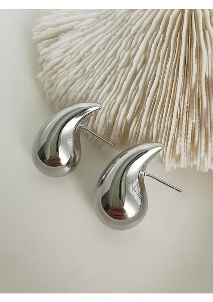 Stainless Steel Çelik Bottega Silver Damla Küpe(Büyük Boy)