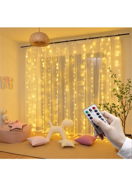 Home Dekor Hediye 8 Modlu (2 mt x 2 mt ) Perde LED 10 Sarkıtlı USB Li 2 Metre Kumandalı Peri LED