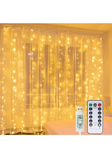 Home Dekor Hediye 8 Modlu (2 mt x 2 mt ) Perde LED 10 Sarkıtlı USB Li 2 Metre Kumandalı Peri LED