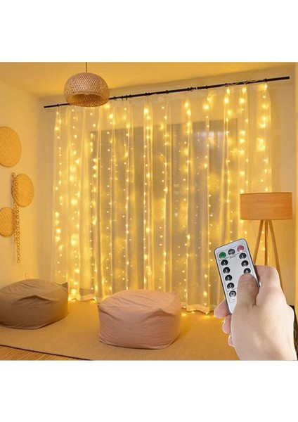 Home Dekor Hediye 8 Modlu (2 mt x 2 mt ) Perde LED 10 Sarkıtlı USB Li 2 Metre Kumandalı Peri LED