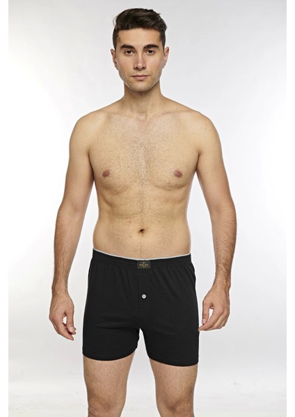 Önü Düğmeli Erkek Havlu Bel Boxer K13230 - Siyah