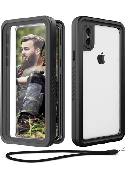 MTK Moveteck Apple Iphone Xs Max Kılıf 360 Derece  Su Geçirmez Telefon Kılıfı Toz Geçirmez Zırh Tank Kapak Case Military Waterproof Magsafe Destekli Arkası Şeffaf Armour Ip-68