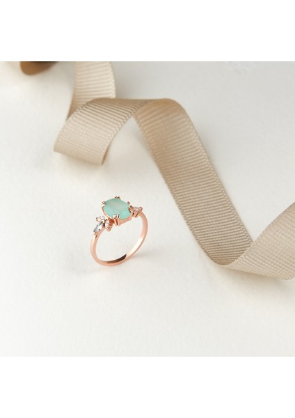 925 Ayar Rose Kaplama Kalsedontaşlı Gümüş Yüzük