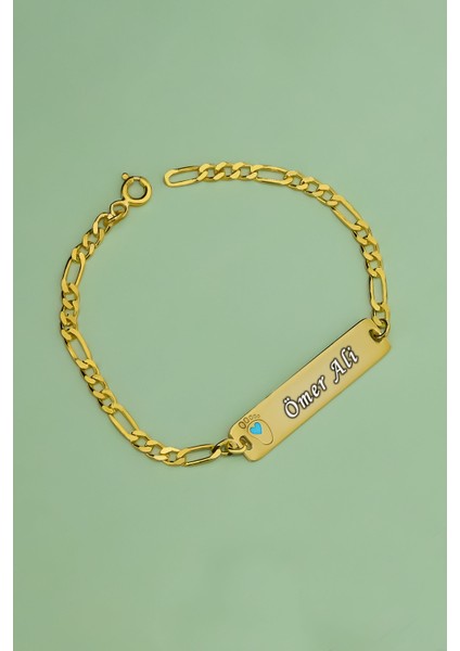 925 Ayar Gümüş Gold Kaplama Mavi Ayak Isimli Erkek Bebek Künyesi