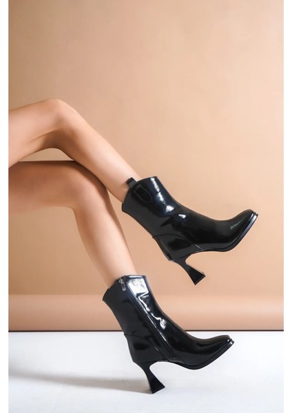 Ortapedik Taban Kadın Siyah Rugan Diz Altı Çekme Kovboy Çizme fiyatları