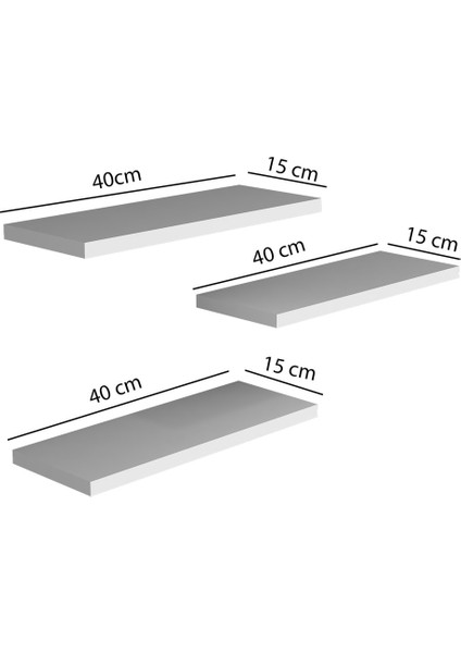 Ekta Mobilya Beyaz Uçan Duvar Rafı 3 Lü Set Gizli Raf Dekoratif Tasarım Aksesuar Rafı Kitaplık