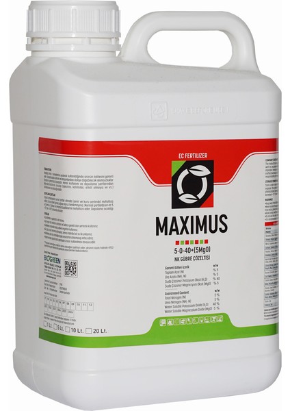 Maximus 5-0-40 (5mgo) Yüksek Potasyum Içerikli Sıvı Gübre 5 L