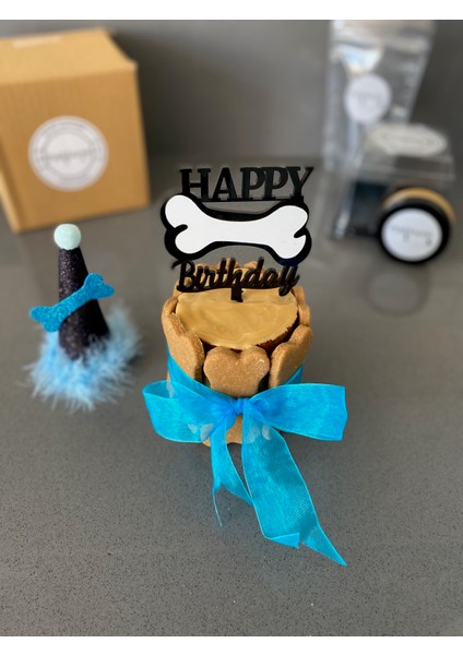 Köpekler Için Doğum Günü Seti- Happy Kit- Doğum Günü Pastası, Kemik Tasarımlı Süs, Doğum Günü Şapka