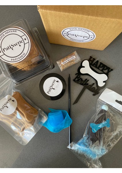 Köpekler Için Doğum Günü Seti- Happy Kit- Doğum Günü Pastası, Kemik Tasarımlı Süs, Doğum Günü Şapka