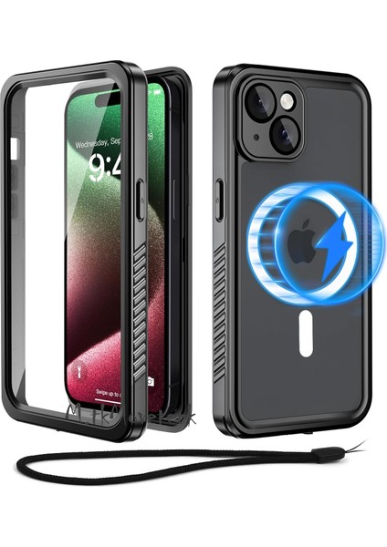 Apple Iphone 15 Kılıf 360 Derece Su Geçirmez Telefon Kılıfı Toz Geçirmez Zırh Tank Kapak Case Military Waterproof Magsafe Destekli Arkası Şeffaf Armour Ip-68